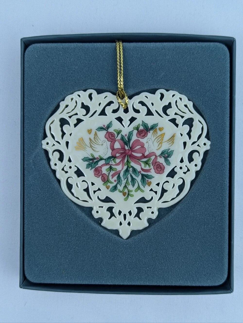 Lenox Victorian Lace Heart Porcelain Holiday Christmas Ornament